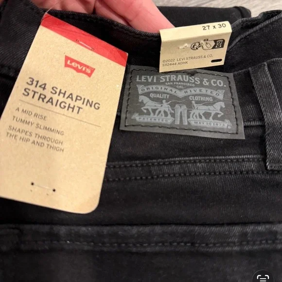 Levis 314 Shaping Straight Jeans Womens 27x30 Black Mid Rise Tummy Slimming NEW - Picture 4 of 8